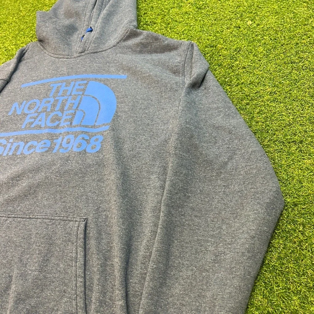 The North Face Mens XXL Gray Blue Logo Since 1968 Pullover Hoodie Sweatshirt